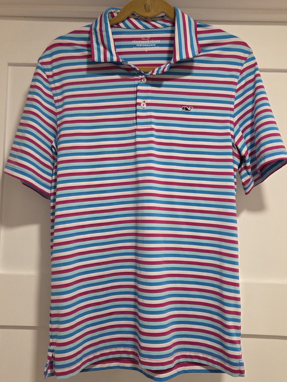 Vineyard Vines Performance Striped Polo Shirt - Blue/Pink - Size  Small
